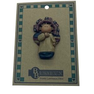 Blossom Bucket Patriotic Angel Pin American Flag Folk Art Brooch 24674 NEW